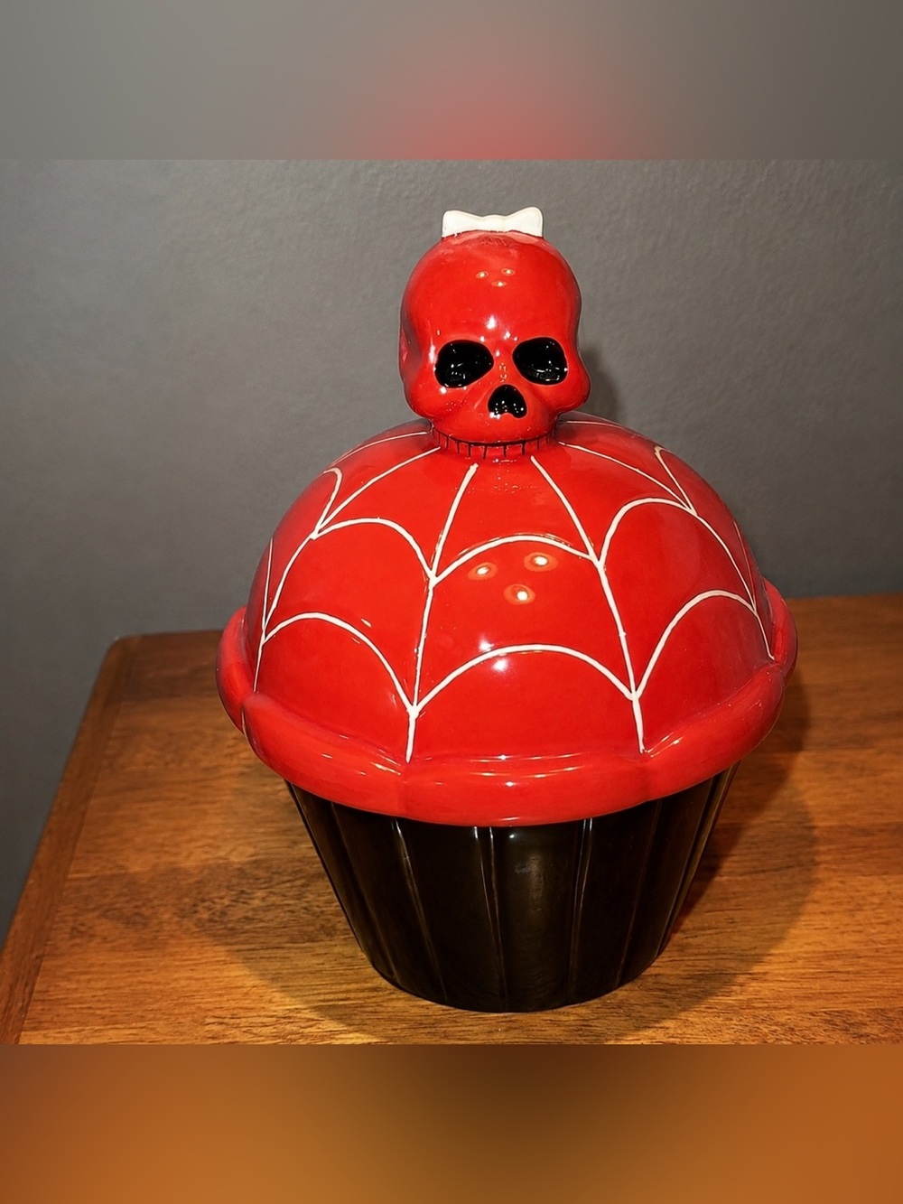 Sourpuss Red Skull Cupcake Halloween Cookie Jar